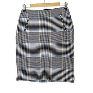 J. McLaughlin Ross Skirt White Navy French Tweed Houndstooth Short Pencil NWT 2